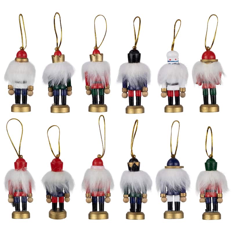 12-Piece Red and Blue Mini Christmas Nutcracker Ornament Set 3.25"