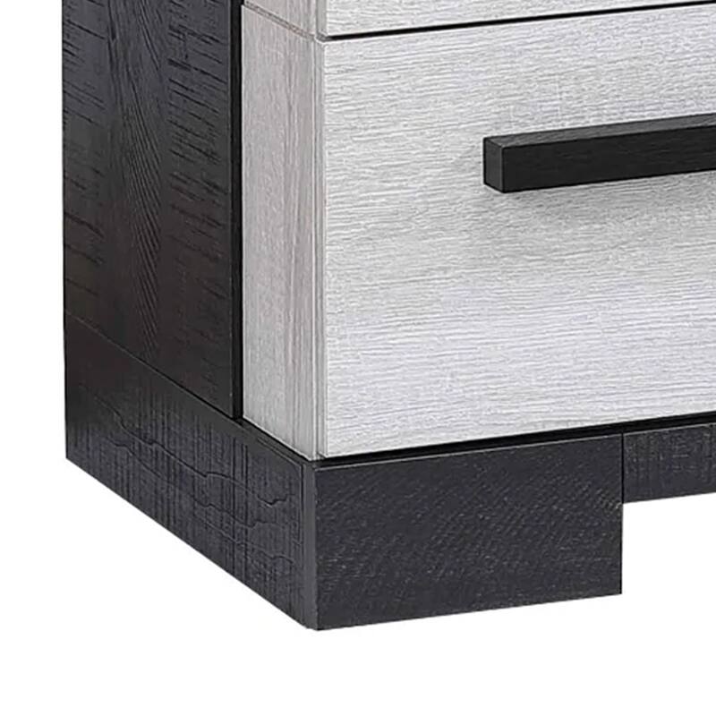 Ruthe Nightstand with 2 Drawers, Wide Top, Ebony Black, White Wood