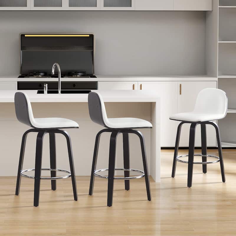 Faux Leather Upholstered Swivel Counter/ Bar Stools with Wood Frame