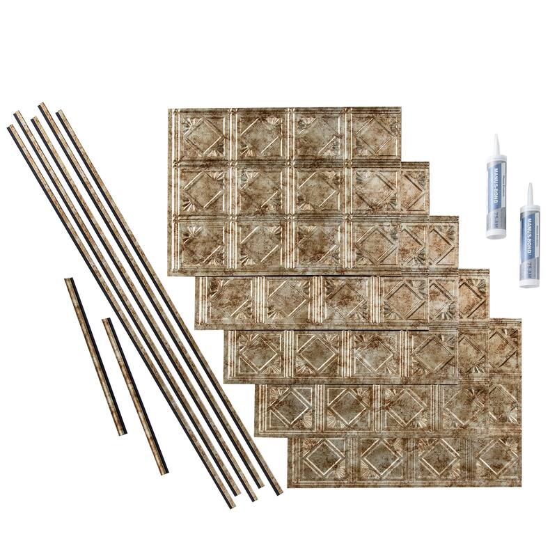 FASÄDE Traditional Style 4 Decorative Vinyl Backsplash Panel - 15 Sq Ft Kit - Bermuda Bronze