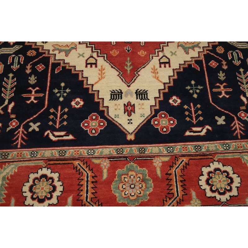 Hand Knotted Oriental 100% Wool Carpet Traditional Medallion Oranges & Rust Heriz (serapi) Area Rug - 8' 11'' X 6' 2''