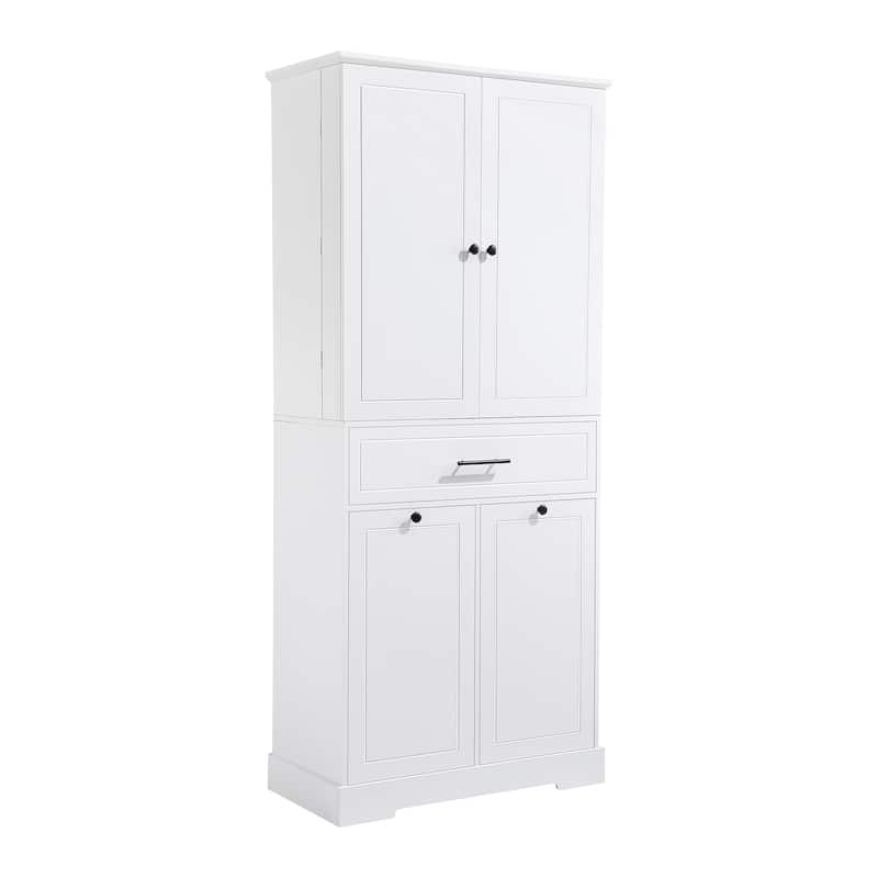 Freestanding Bathroom Storage Cabinet with Doors & Drawers, Tilt-Out Laundry Hamper, Adjustable Shelf, Multiple Storage Spaces