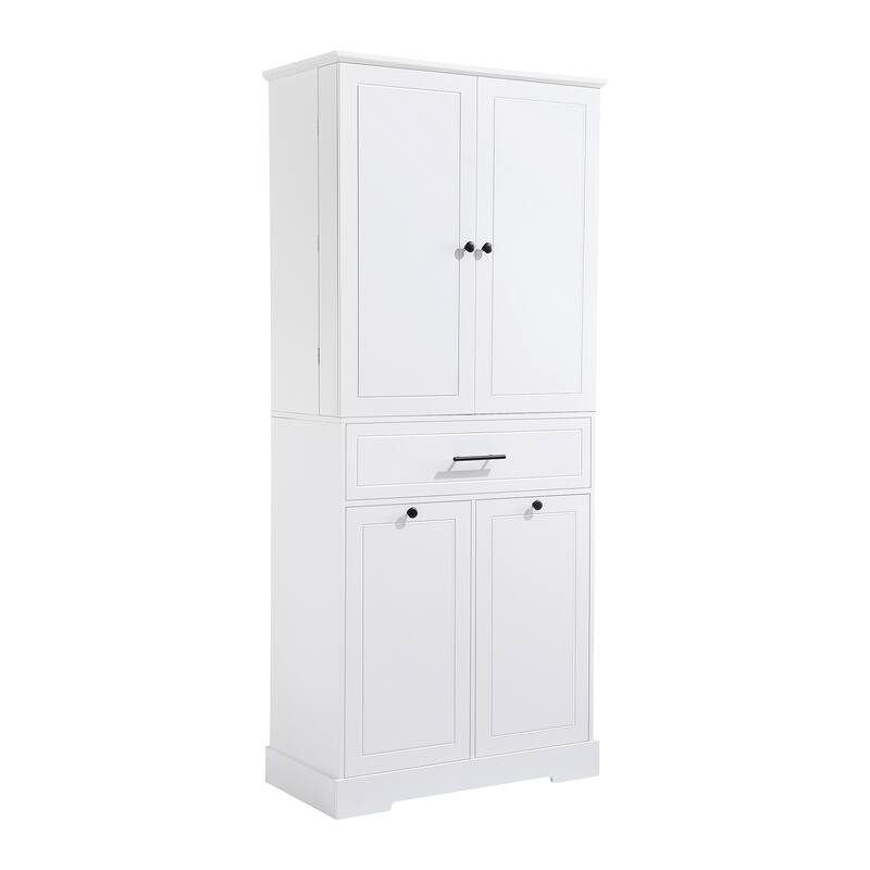 Roomfitters 72" Tall Bathroom Storage Cabinet with Tilt-Out Laundry Hamper, 3 Adjustable Shelves & Door-Mounted Racks, White