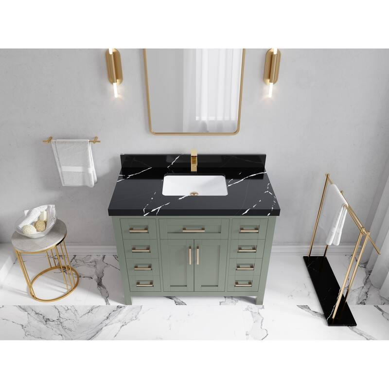 Willow Collections 42 in. W x 22 in. D Cambridge Single Sink Bathroom Vanity with Countertop - 2”Calacatta Black - Evergreen