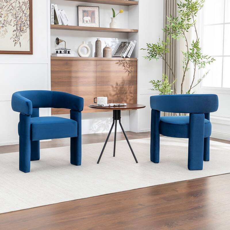 SEYNAR Modern Velvet Accent Chair Set of 2, Upholstered Barrel Armchair with Curved Back and Thickened Padded Seat