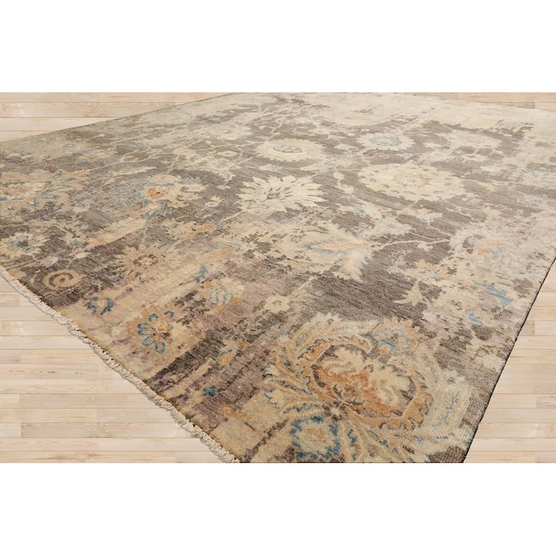 Multi Size Hand Knotted Blue Traditional Oushak Wool Oriental Area Rug - 7' 9'' x 9' 10''
