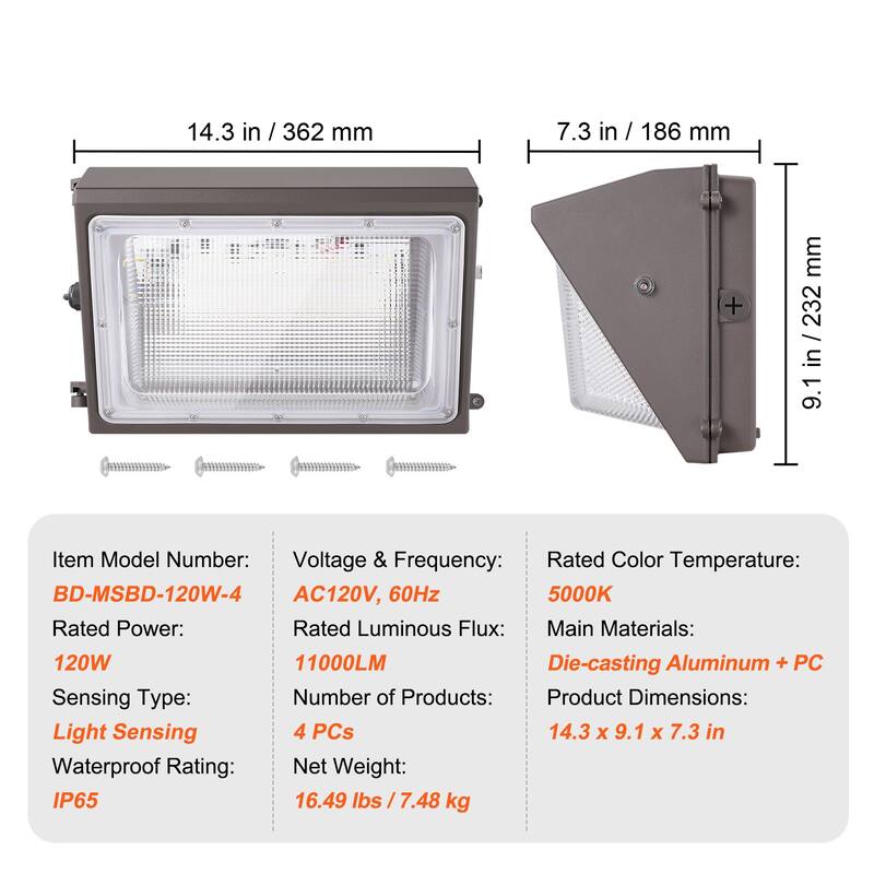LED Wall Pack Lights, Commercial Outdoor Lights Security Lighting Fixture, with Intelligent Light Sensing 240 LED beads