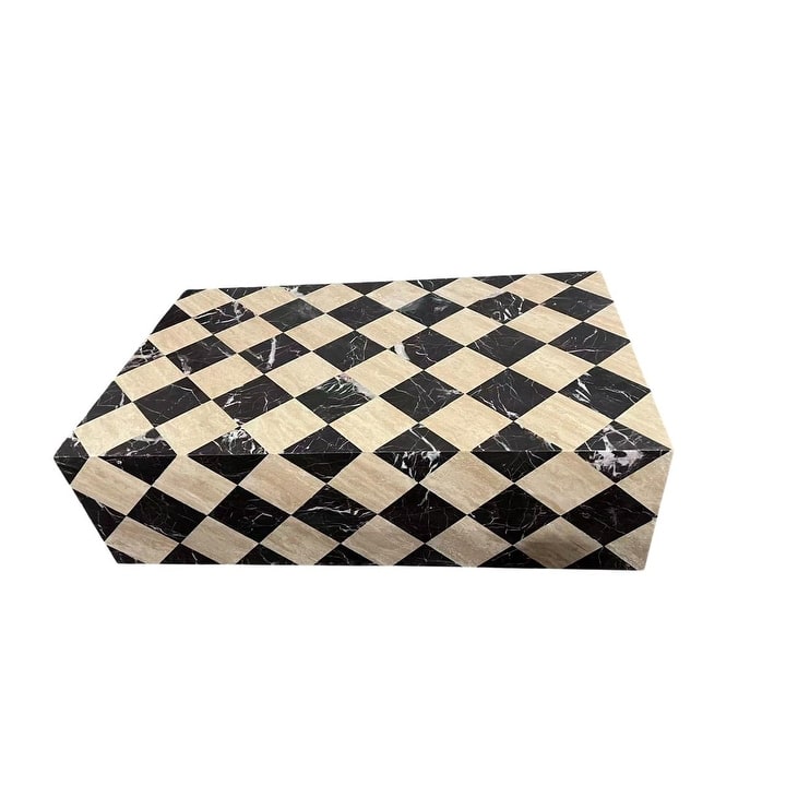 BETACH Genuine Marble Block Coffee Table - St Laurent Marble + Travertine Stone