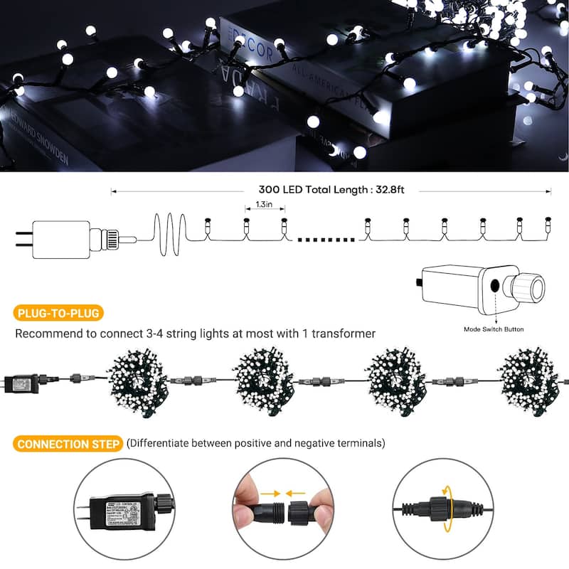 32.8/65.6FT Outdoor LED Pulg In 300/550-Bulb Mini String Lights