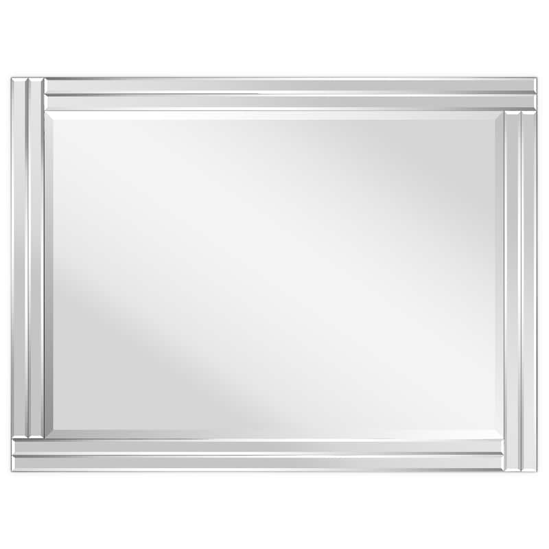 Moderno Stepped Beveled Rectangle Wall Mirror, Solid Wood Frame, 1"-Beveled Center Mirror, Ready to Hang - Clear