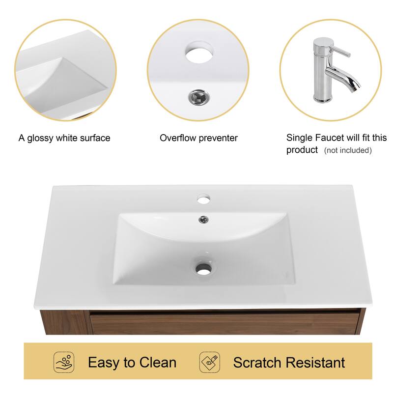 Malwee 30"/36" Floating Bathroom Vanity, Wall Mounted Bathroom Vanity with Sink,Soft Close Drawers and Side Adjustable Shelf