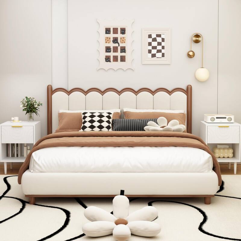 Modern White Nightstand with Gold Handle, 1 Drawer & Open Shelf