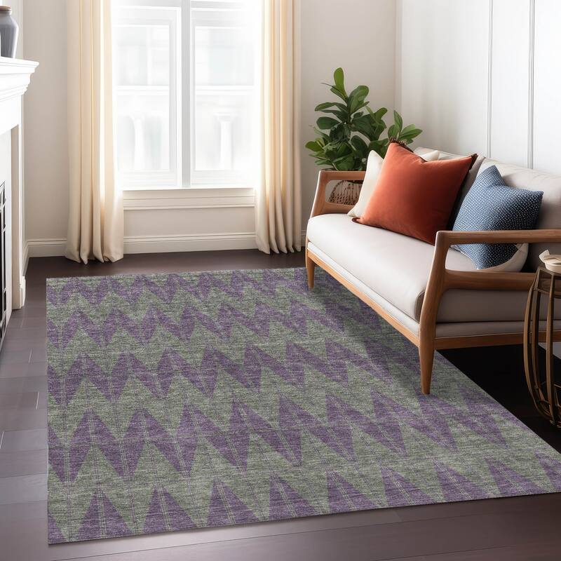 Machine Washable Indoor/ Outdoor Modern Zeke Chantille Rug