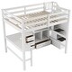 preview thumbnail 8 of 54, Twin/Full Size Loft Bed with Bulit-in L-Shaped Desk and 4 Drawers, Stairway Wooden Loft Bedframe with Open Storage Shelves