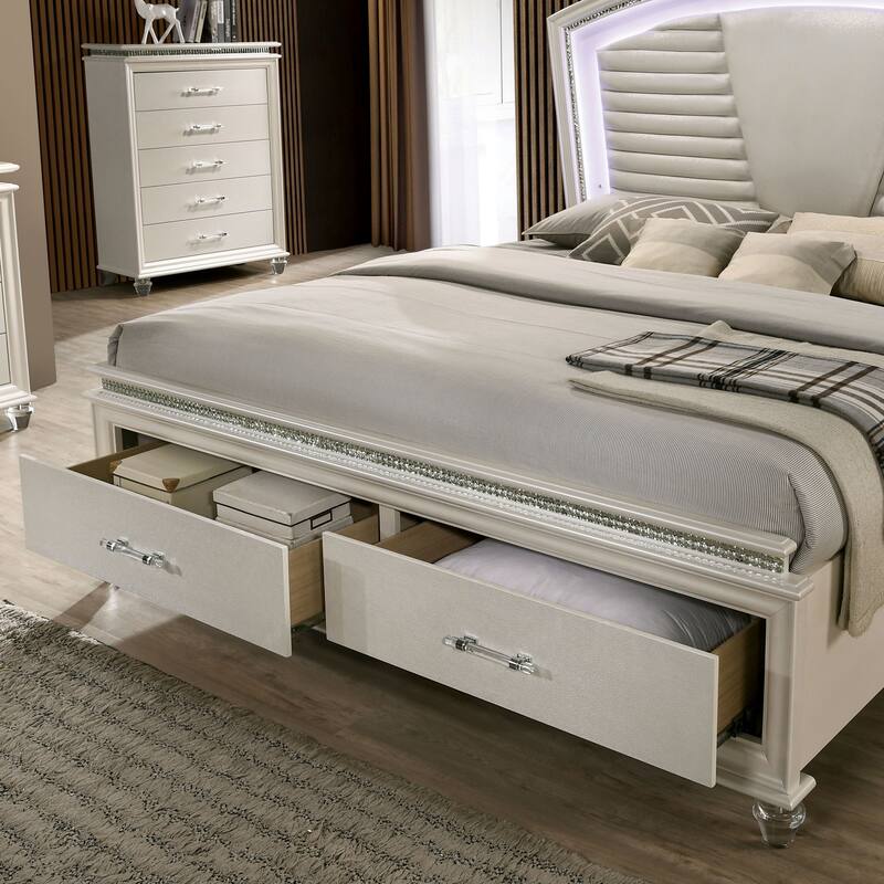 Xian Glam White Solid Wood 2-Piece Platform Bed and Dresser Set with LED by Furniture of America