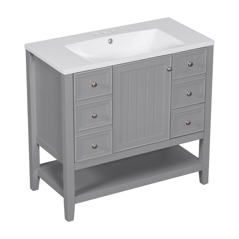 Wooden Bathroom Vanity with Ceramic Sink, Cabinet and 3 Drawers