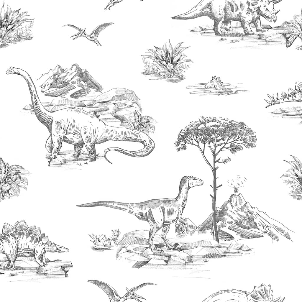 Chesapeake Isolde Charcoal Dinosaurs Wallpaper - 20.9 x 396 x 0.025