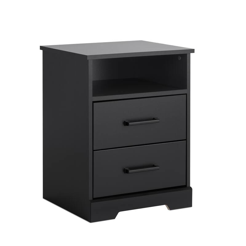 Prepac Rustic Ridge Farmhouse Nightstand Bedside Table, Nightstand for Bedroom, End Table with 2 Drawers and Open Shelf - Black