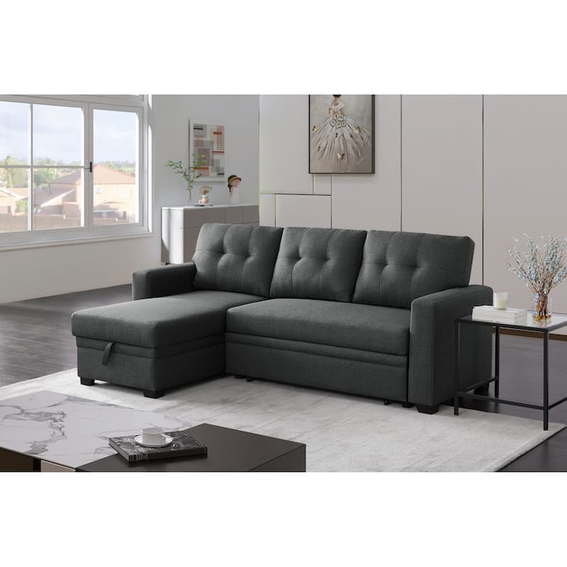 Upholstered Pull Out Sectional Sofa with Chaise - 82"W x 53"D x 34.5"H