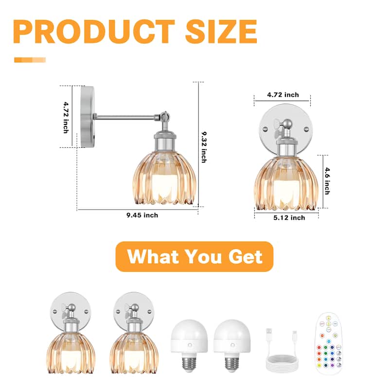 Adjustable Vintage Wall Sconce with Amber Tulip Glass Brass Fixture with Switch Ideal for Bedroom Hallway or Entry