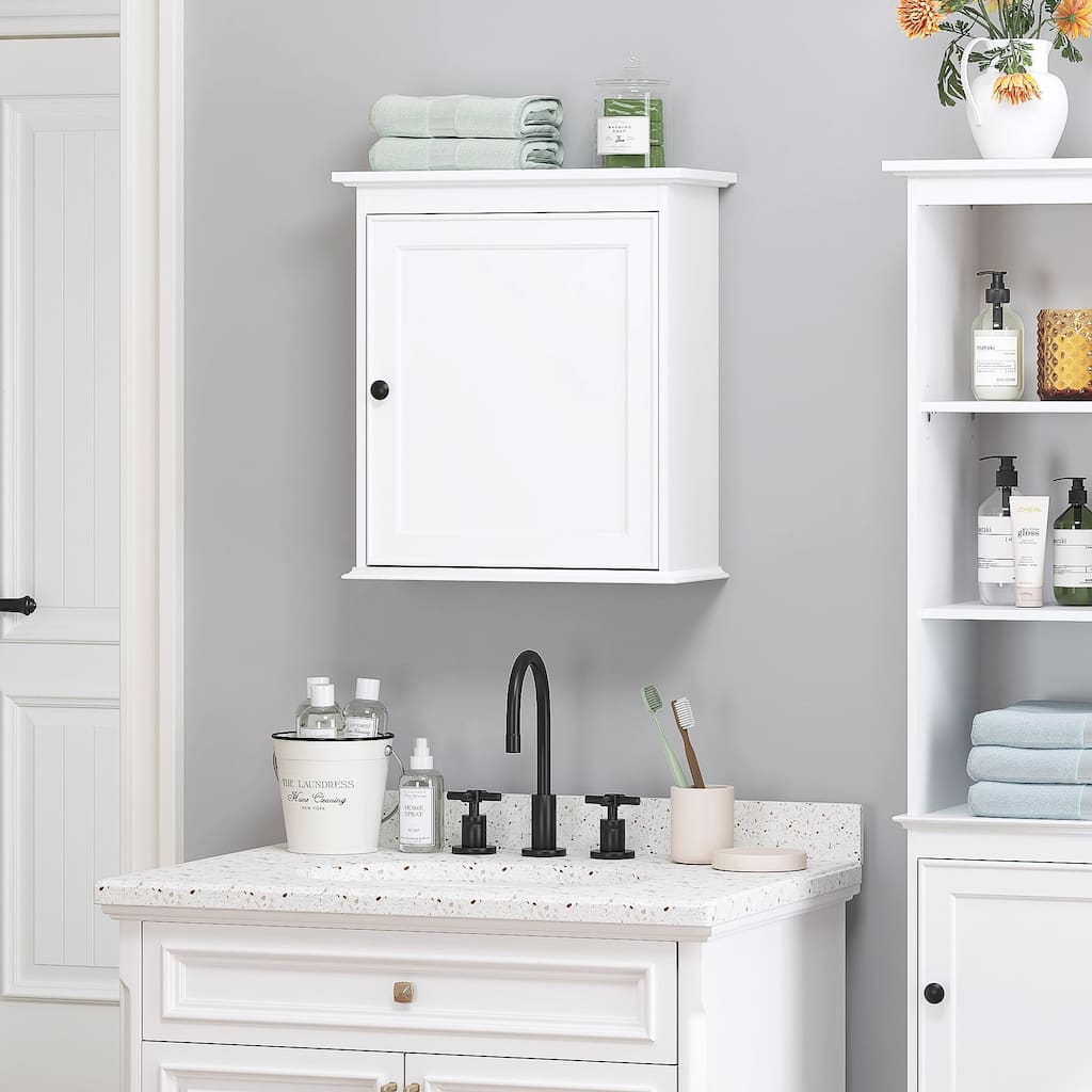 COSTARS Small White Wall Cabinet - Wall Mounted Storage Organizer for Bathroom, Medicine, Kitchen & Living Room