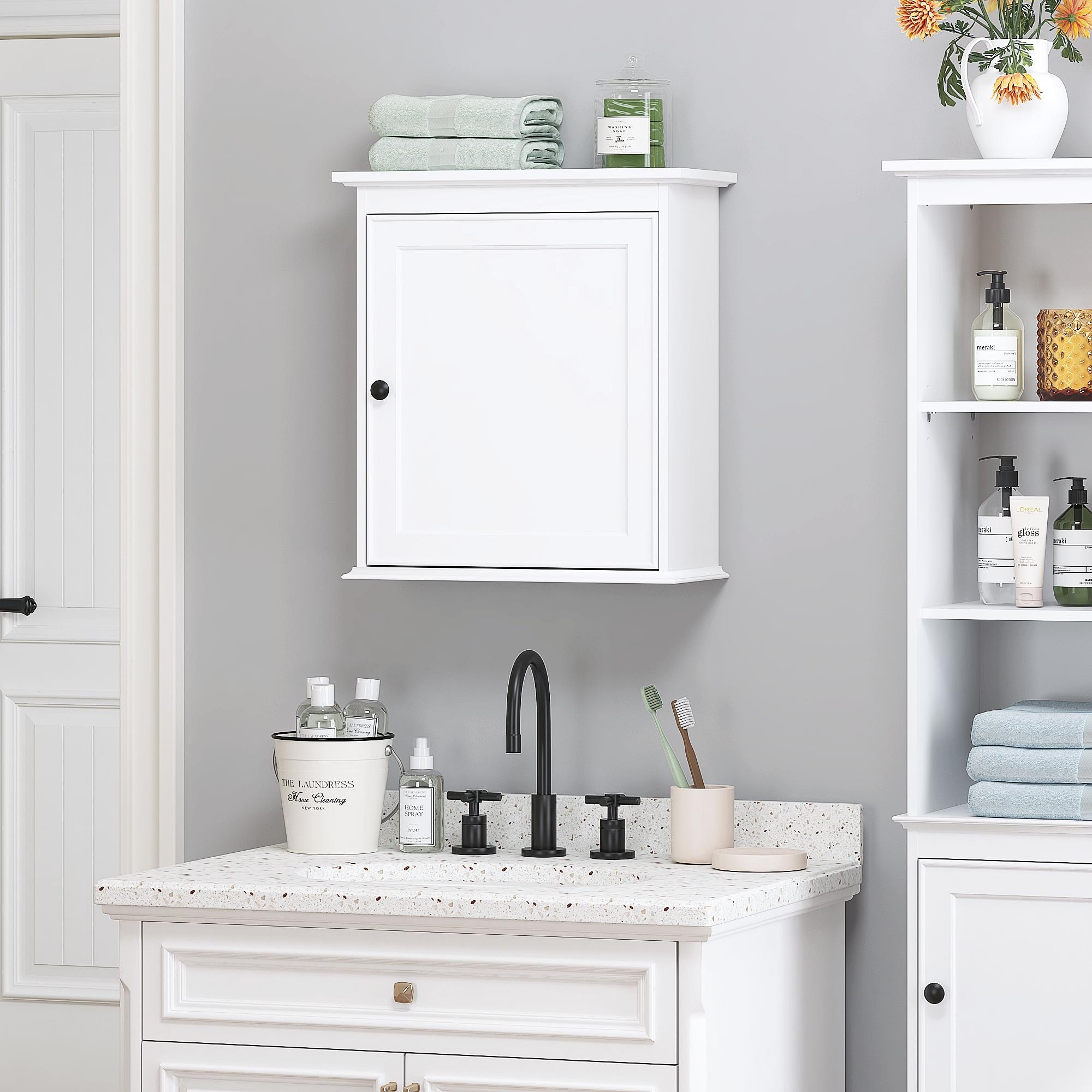 COSTARS Small White Wall Cabinet - Wall Mounted Storage Organizer for Bathroom, Medicine, Kitchen & Living Room