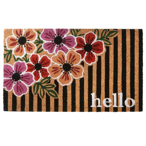 30" Floral Stripes Coir Doormat