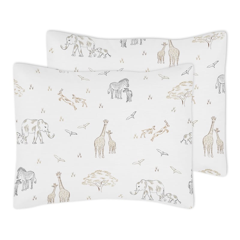 Jungle Safari Animal Full/Queen Comforter Set Taupe Black and White Gender Neutral Elephant Giraffe Wildlife Adventure Serengeti