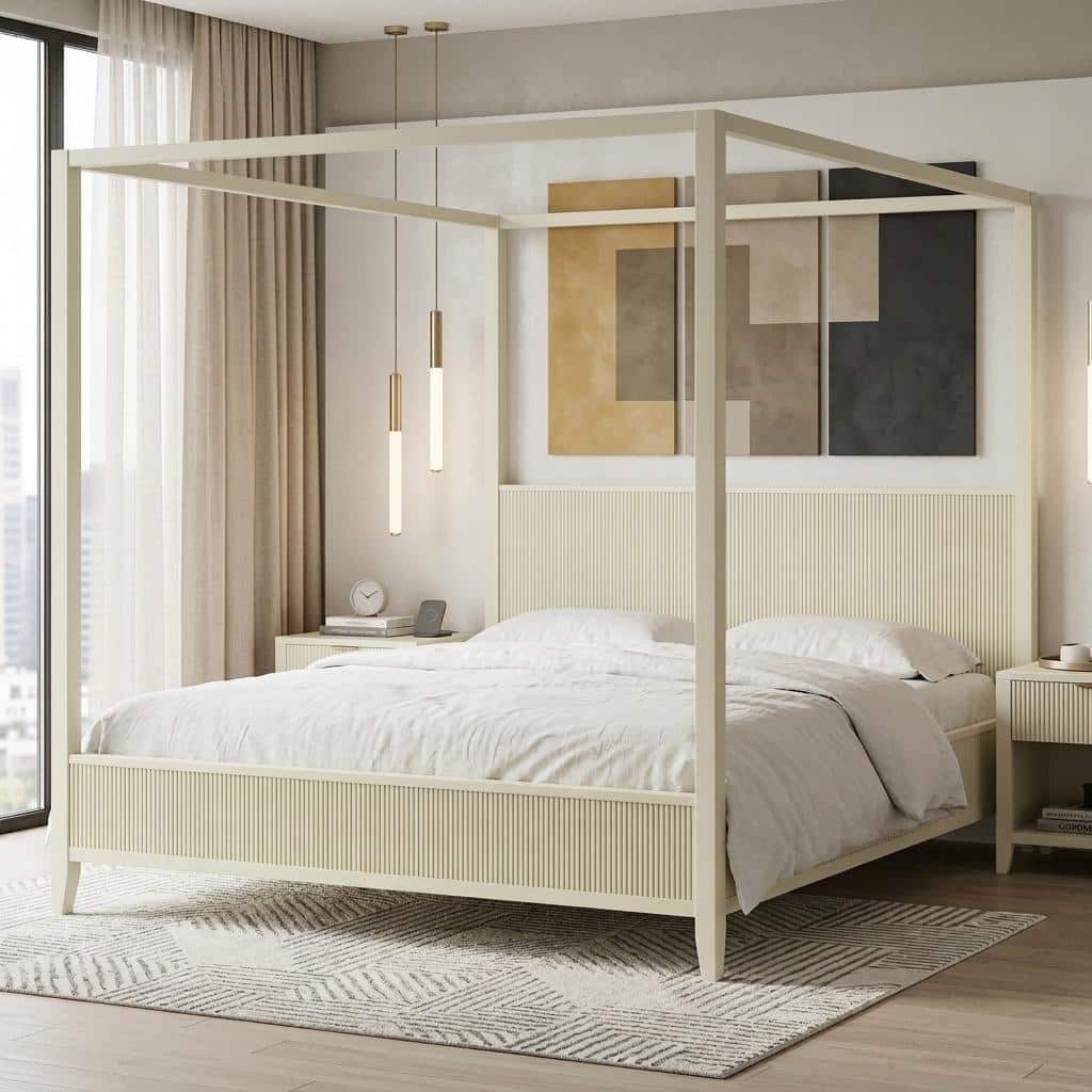 Fluted Wood Canopy Platform Bed with Four-Poster Frame by Harper&Bright Designs