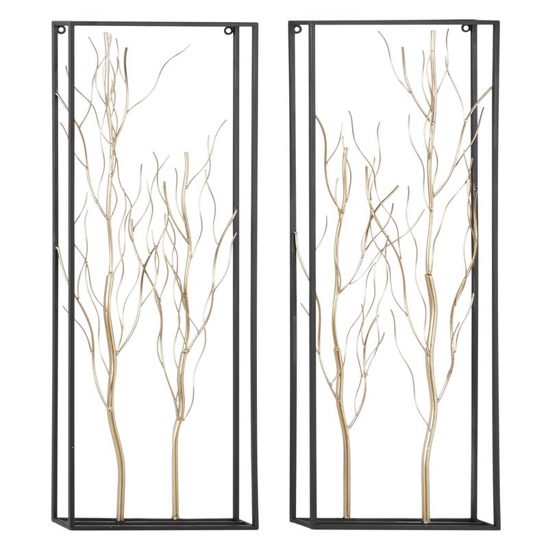 Metal Tree Branch Home Wall Decor with Black Frame - Set of 2 Gold - Roche River Decor - Gold