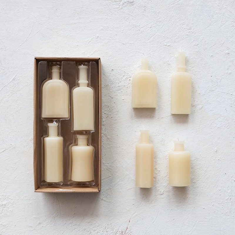 Unscented Bottle Shaped Candles - Cream - 4 Piece