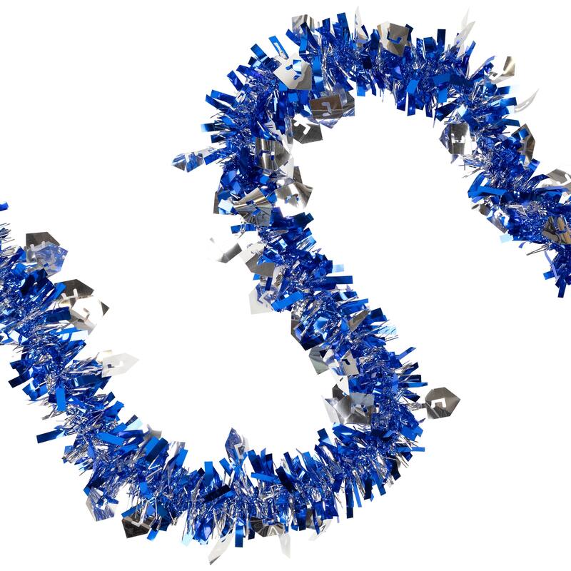 Dreidel Hanukkah Tinsel Garland - 50' x 3.5" - Blue & Silver - Unlit