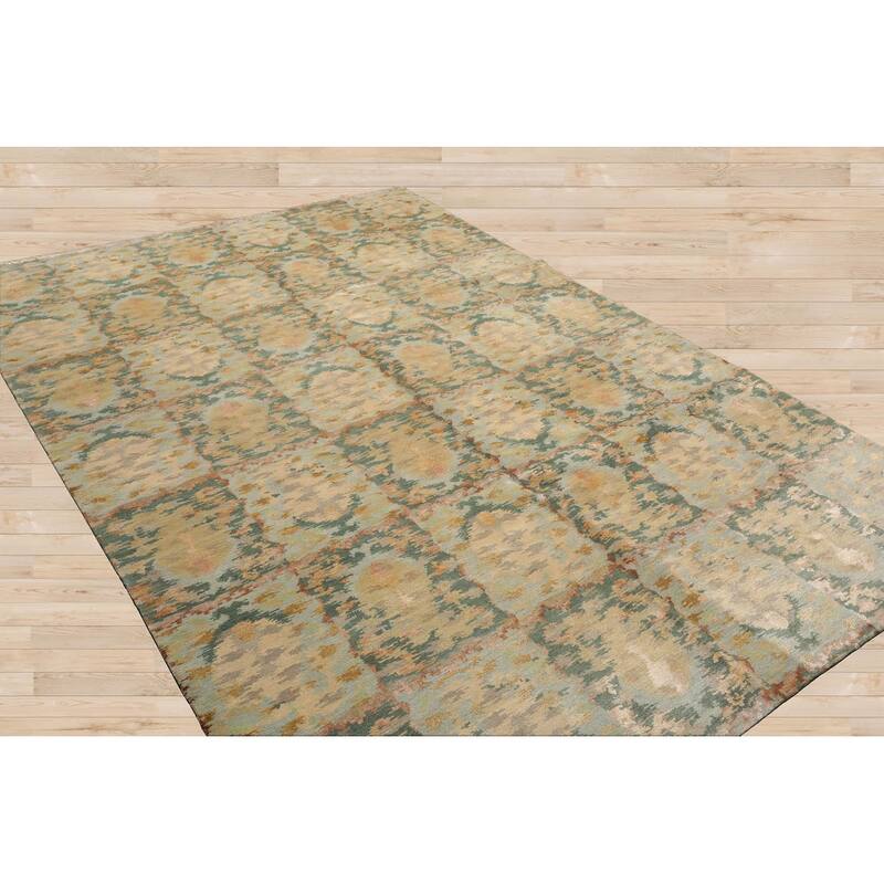 Hand Knotted Tibetan Aqua Tibetan Wool Traditional Oriental Area Rug - 6' x 9'