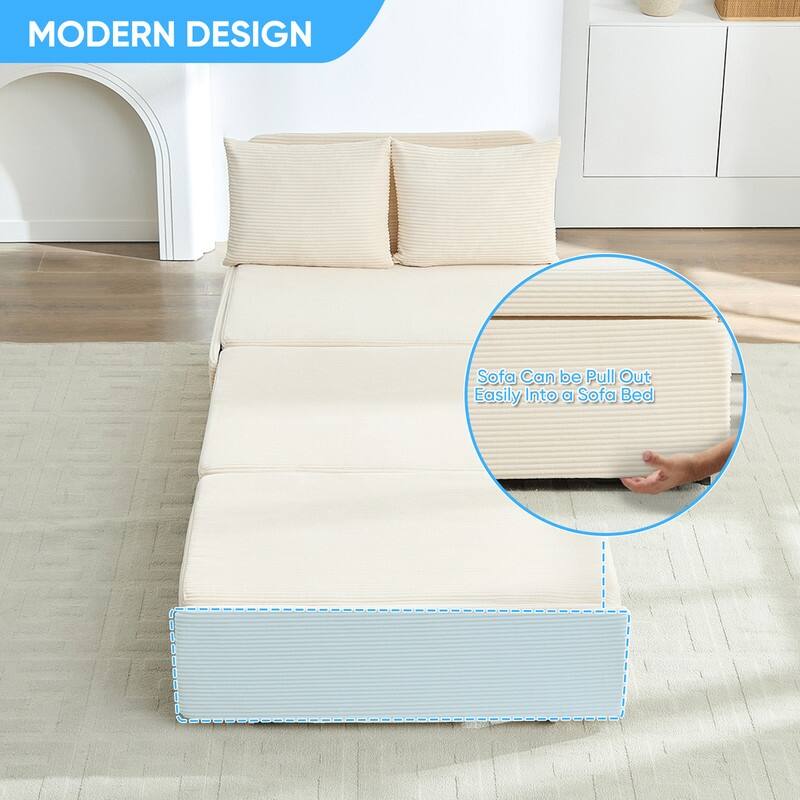 Mixoy Corduroy Fabric Queen Size/Twin Size Sofa Bed, 2-in-1 Modern Pull Out Sleeper Sofa Bed