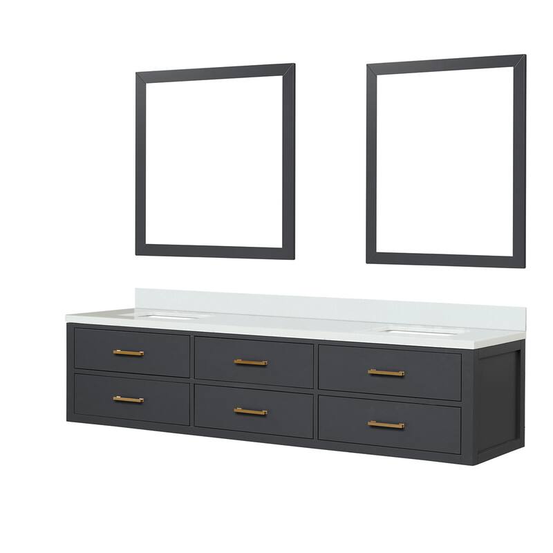 Castor 60 in W x 22 in D Black Double Bath Vanity, Cultured Marble Top, and 28 in Mirrors