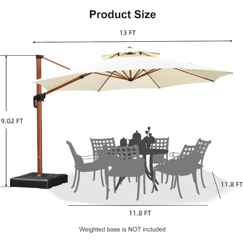 PURPLE LEAF Double Top10/11/12/13ft Round Patio Cantilever Umbrella in Wood Color