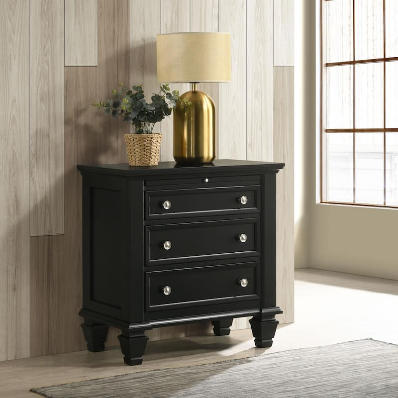 Cream White 3-drawer Nightstand with Pull Out Tray - Black