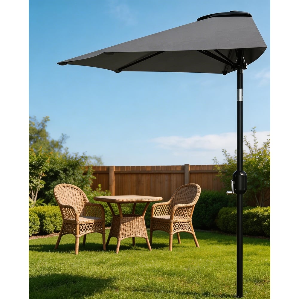 9ft Outdoor Patio Half Umbrella, with Smooth Crank Lift