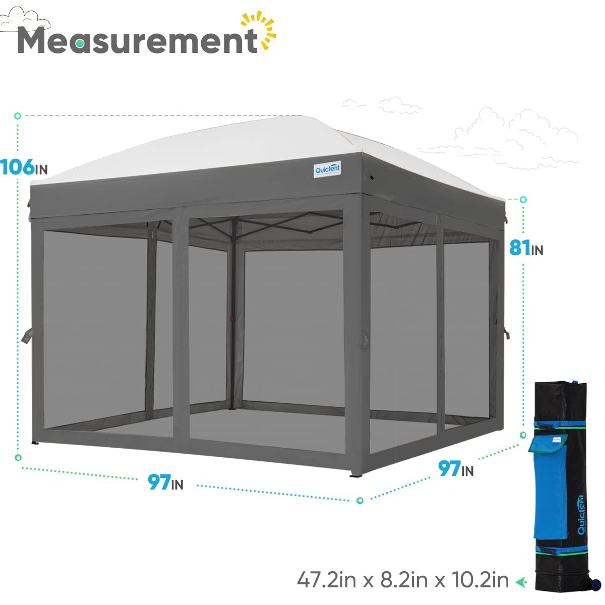 8'x8' Pop up Canopy Tent with Netting, Auto-Close Magnetic Doors