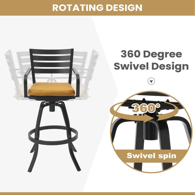 Outdoor Patio Swivel Aluminum Bar Stools Dining Chairs with Sunbrella Cushion