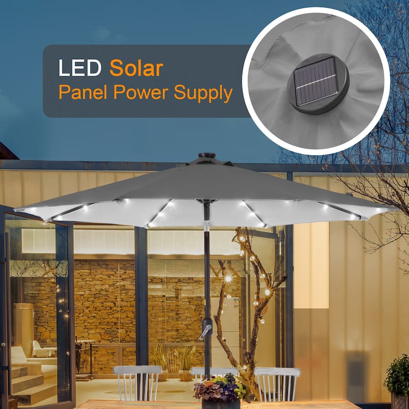 LIVOOSUN 9Ft Patio LED Market Umbrella Outdoor Table Steel Umbrella