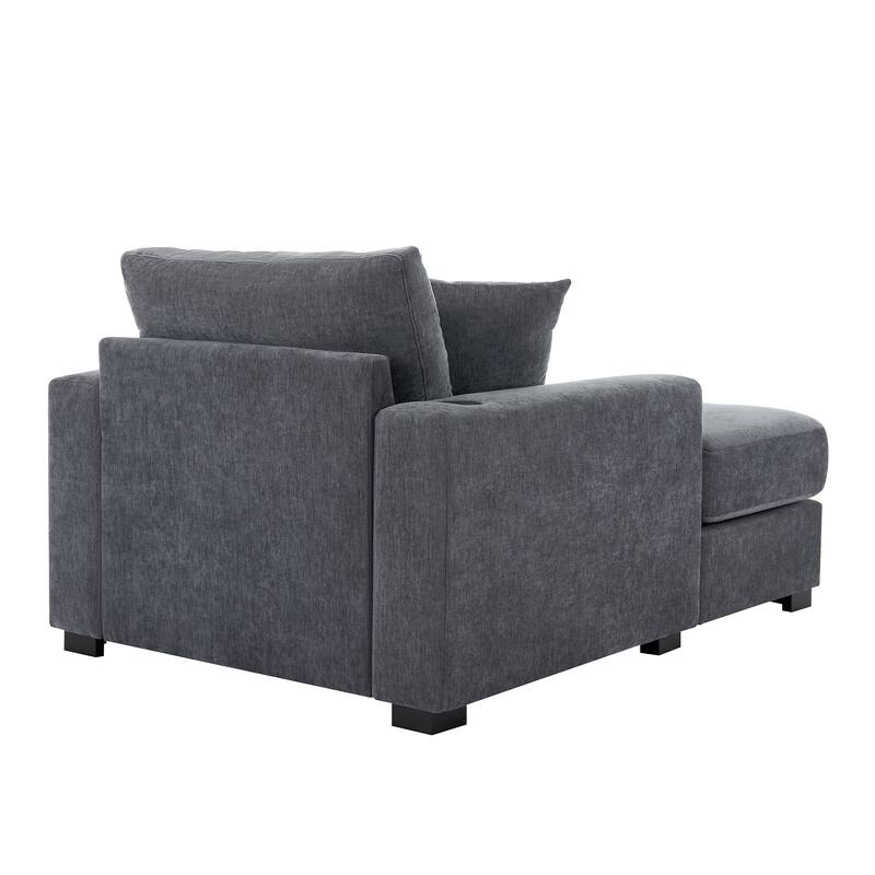 Modern Style Chaise Lounger Sofa Couch ,with Pillows, Charge Station & Cup Holders