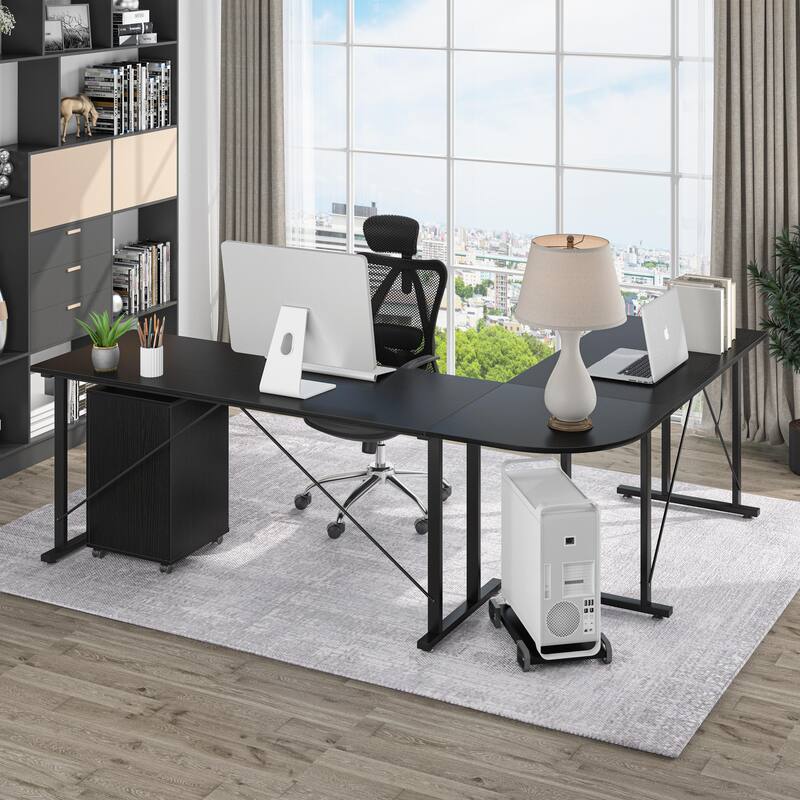 Large Executive Desk with File Cabinet, L Shaped Computer Desk Storage Cabinet