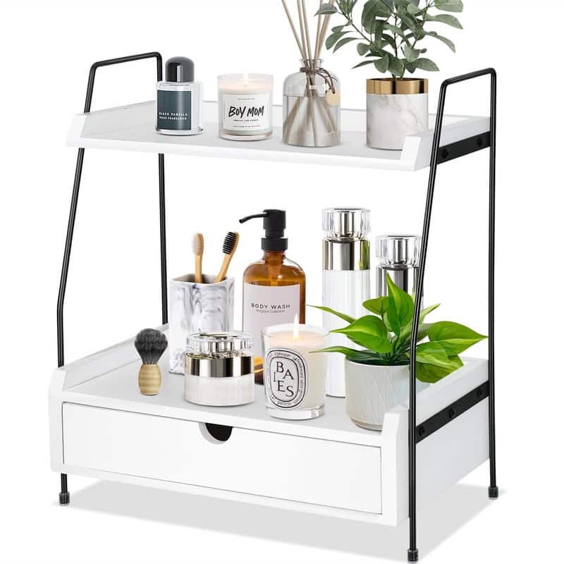 2-Tier Countertop Organizer - 7.5"D x 15.2"W x 16.5"H - White
