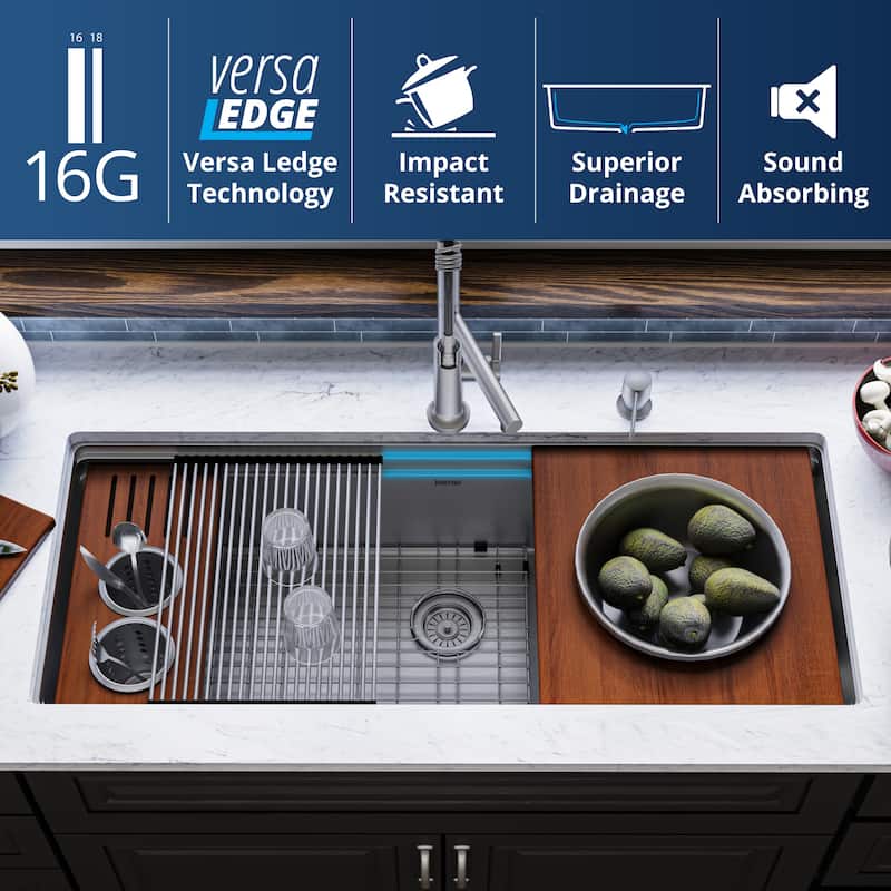 Karran 45" Undermount WS-90 Single Bowl 16 Gauge Stainless Steel Workstation Kitchen Sink