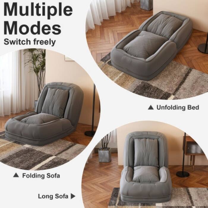 Upholstered Human & Dog Shared Sofa Bed, 5-Position Adjustable Foldable Lounger with Pillows