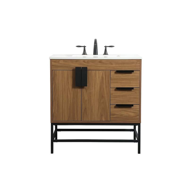Elegant Lighting VF48832 Eugene 32" Free Standing Single Basin Vanity - Walnut Brown - Walnut Finish