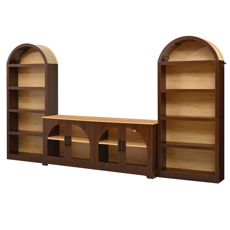 3-Piece Retro Entertainment Center for TVs up to 70", Two-Tone Farmhouse TV Stand with Sideboard & Bookshelf