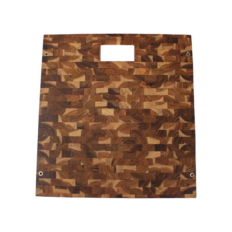 EcoDecors, Teak End Grain Cutting Board 17" x 18" FSC Teak Butcher Block, Juice Groove, Waste Chute, Handles