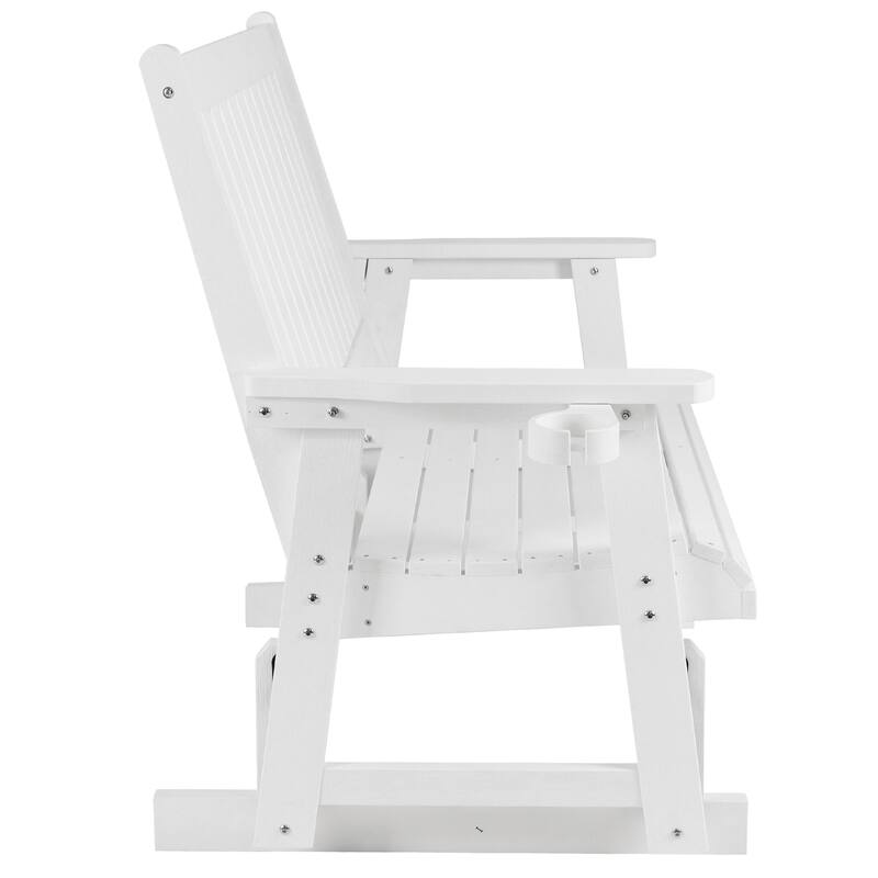 HIPS Patio Glider 2-Seat with Cup Holders, Heavy Duty 900 LB, All-Weather Resistant